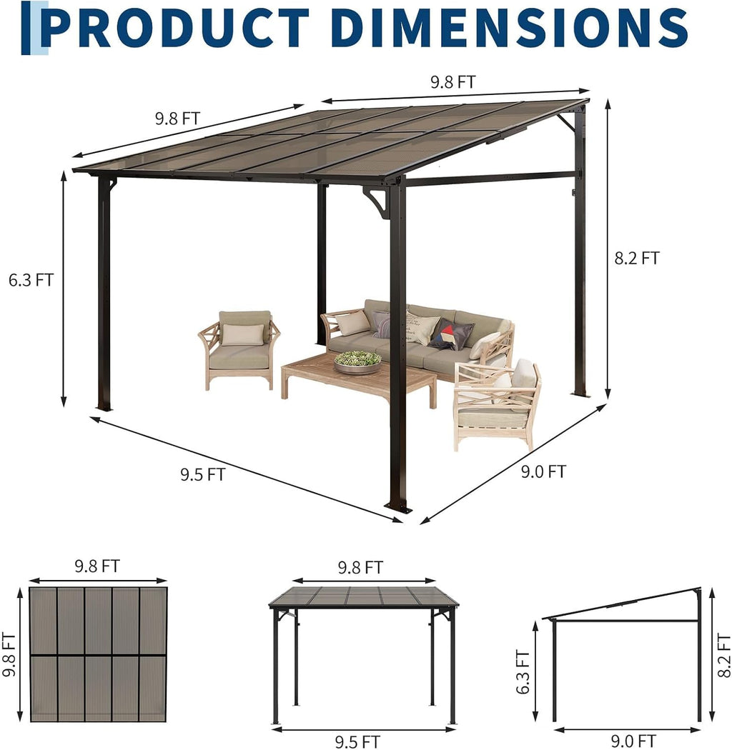 10×10FT Hardtop Wall‑Mounted Lean‑to Gazebo