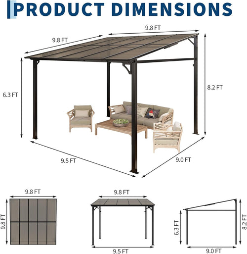 10×10FT Hardtop Wall‑Mounted Lean‑to Gazebo