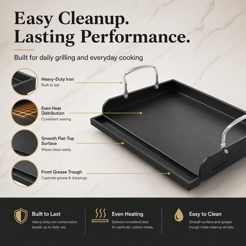 17×13 Inch Flat‑Top Cast Iron Griddle
