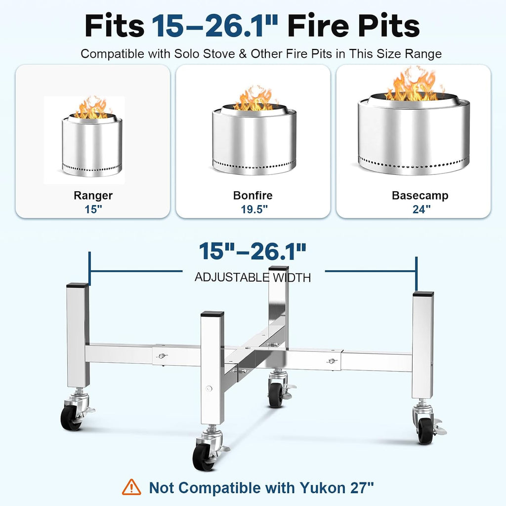Adjustable Fire Pit Rolling Stand 15‑26.1 Inch