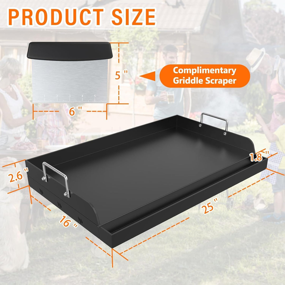 25＂×16＂ Non‑Stick Cast Iron Griddle with Groove