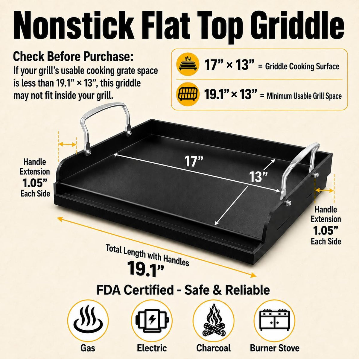 17×13 Inch Flat‑Top Cast Iron Griddle
