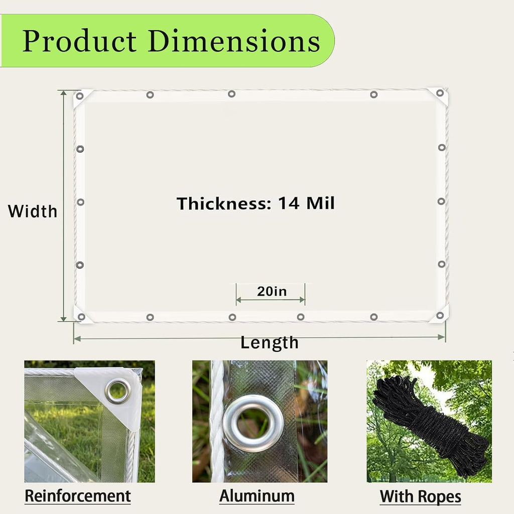 6×8FT 14 Mil Heavy‑Duty PVC Clear Tarp with Grommets