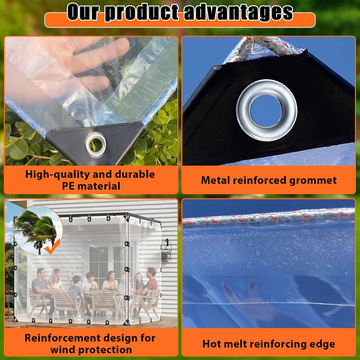 9×12FT Heavy‑Duty PE Clear Tarp with Grommets