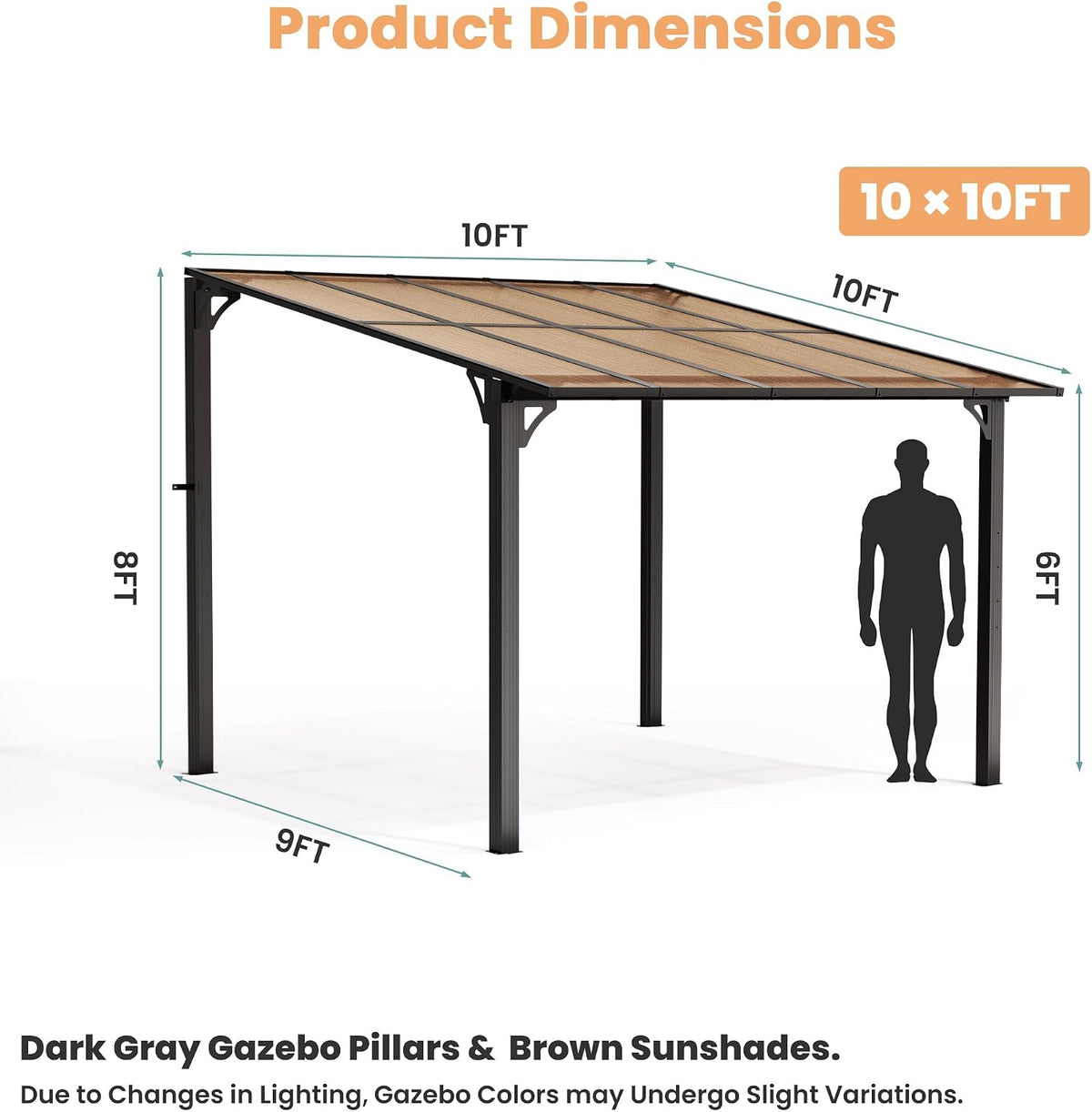 10×10FT Hardtop Wall‑Mounted Lean‑to Gazebo