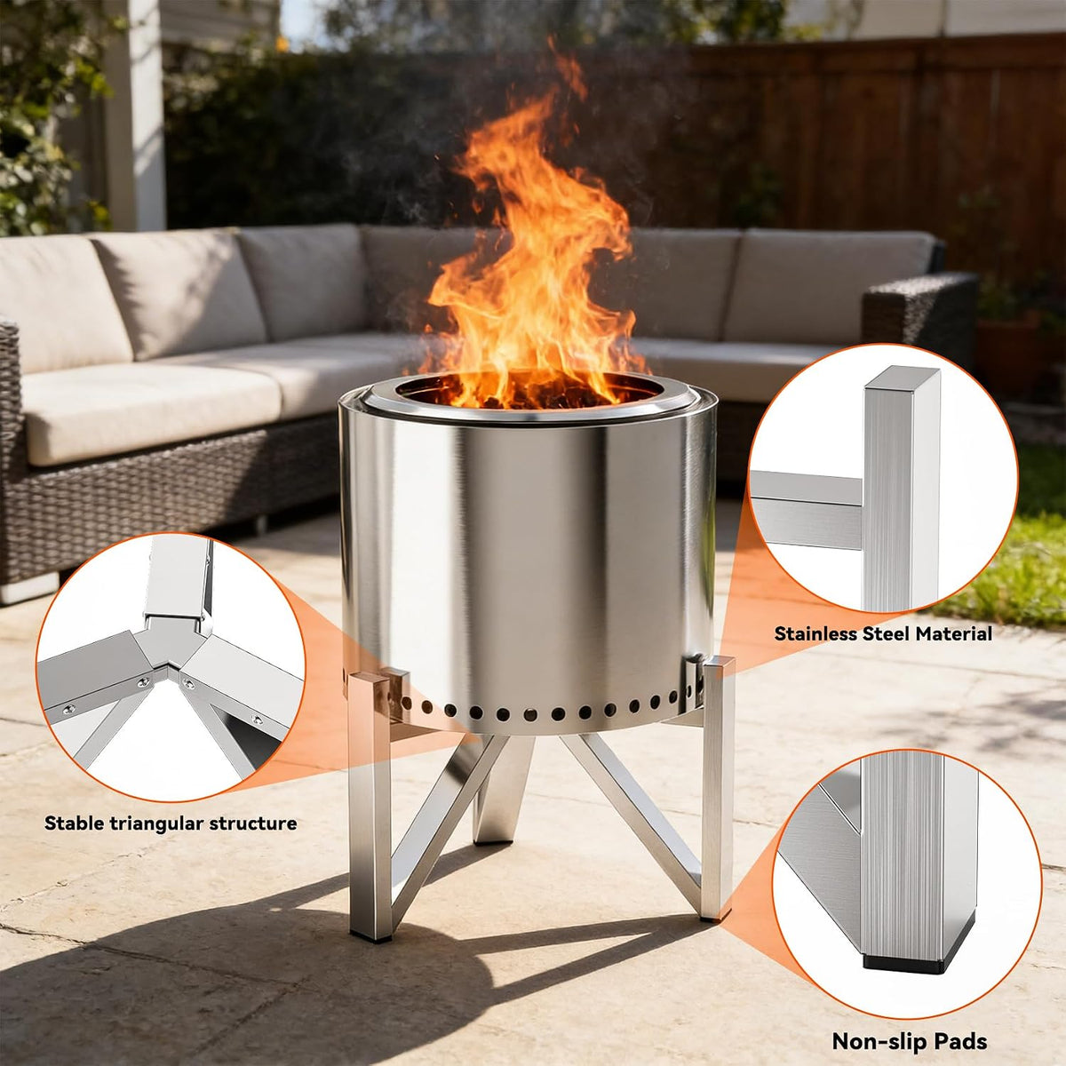 Stainless Steel Fire Pit Support Stand 15" & 19.5"