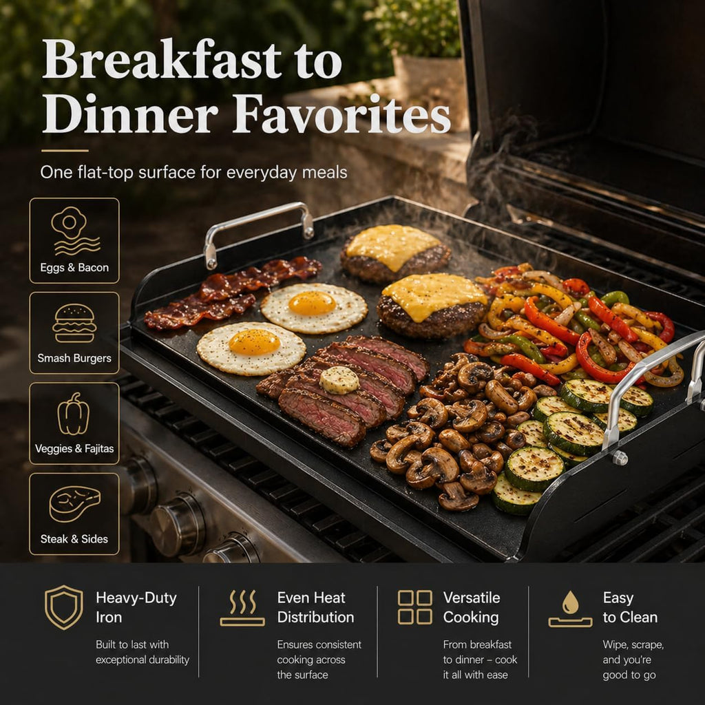 17×13 Inch Flat‑Top Cast Iron Griddle