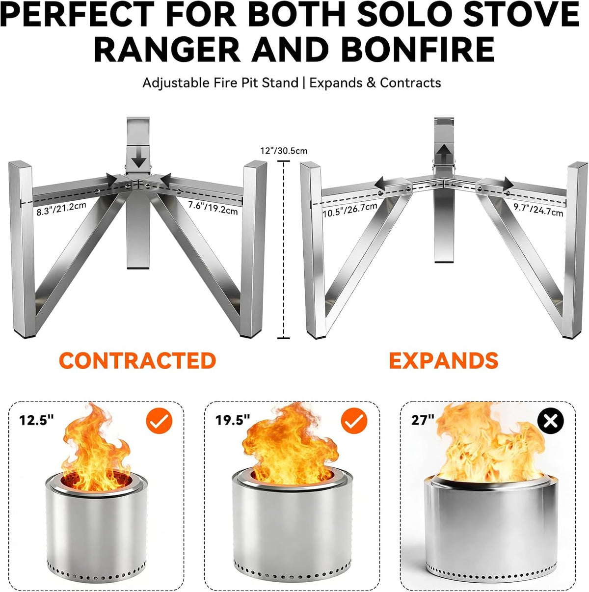Stainless Steel Fire Pit Support Stand 15" & 19.5"