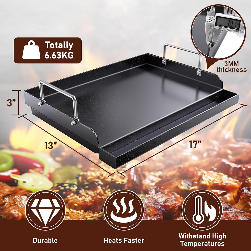 17"×13" Pre‑Seasoned Cast Iron Flat Top Griddle Insert