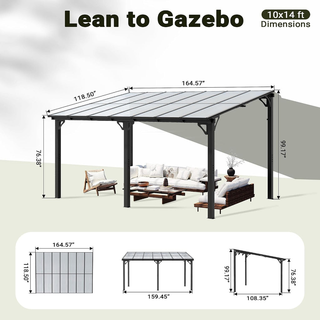 10'x14' Lean to Gazebo with Aluminum Frame