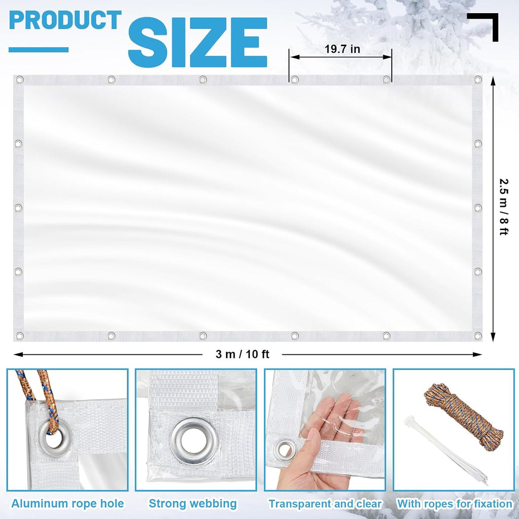 8×10FT 20 Mil Clear Vinyl Tarp with Grommets