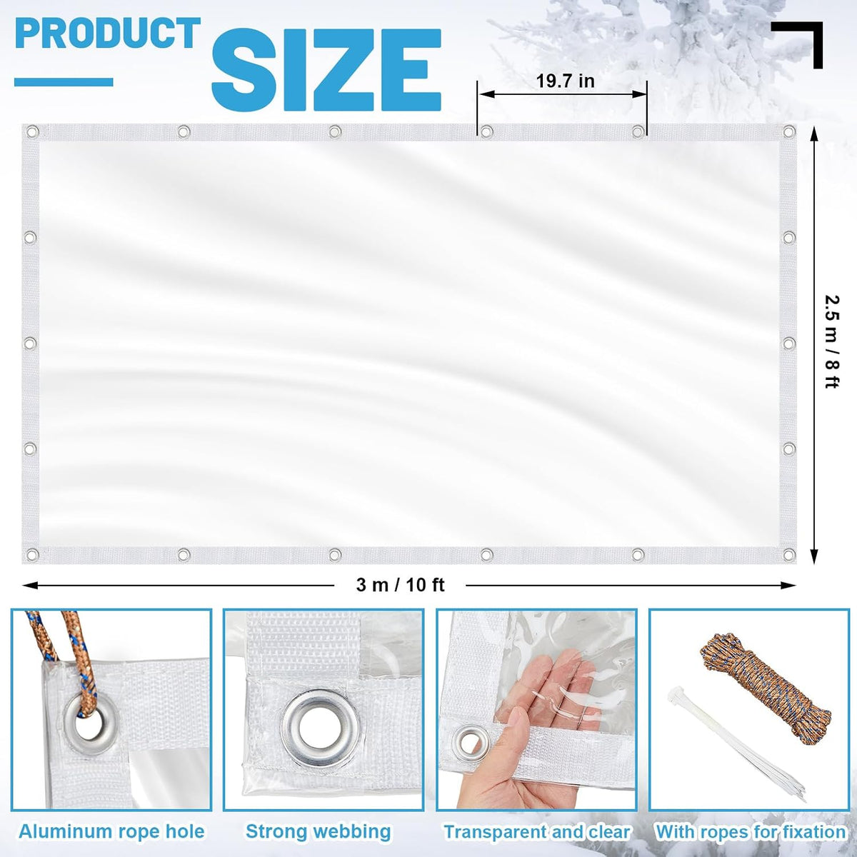 8×10FT 20 Mil Clear Vinyl Tarp with Grommets