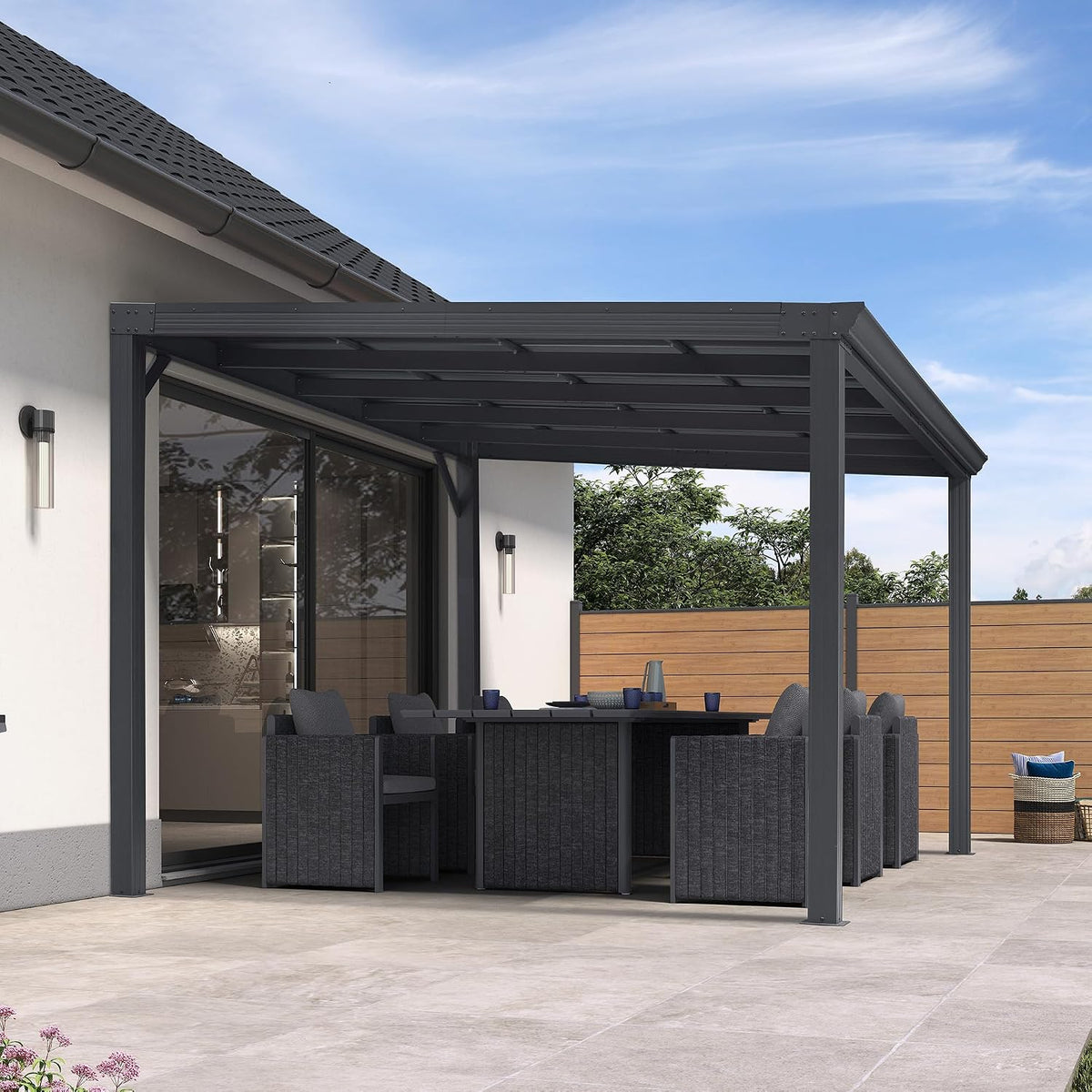 10'×12' Gray Wall‑Mounted Lean‑to Gazebo
