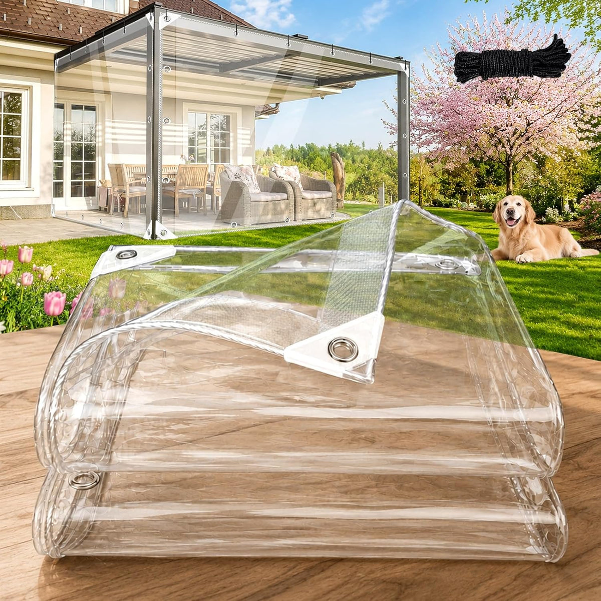 6×8FT 14 Mil Heavy‑Duty PVC Clear Tarp with Grommets