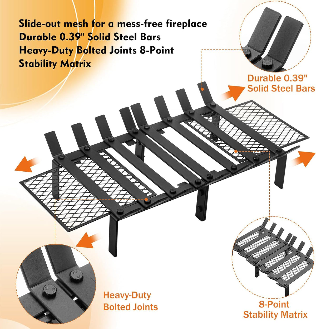 21" Steel Fireplace Grate with Ember Retainer