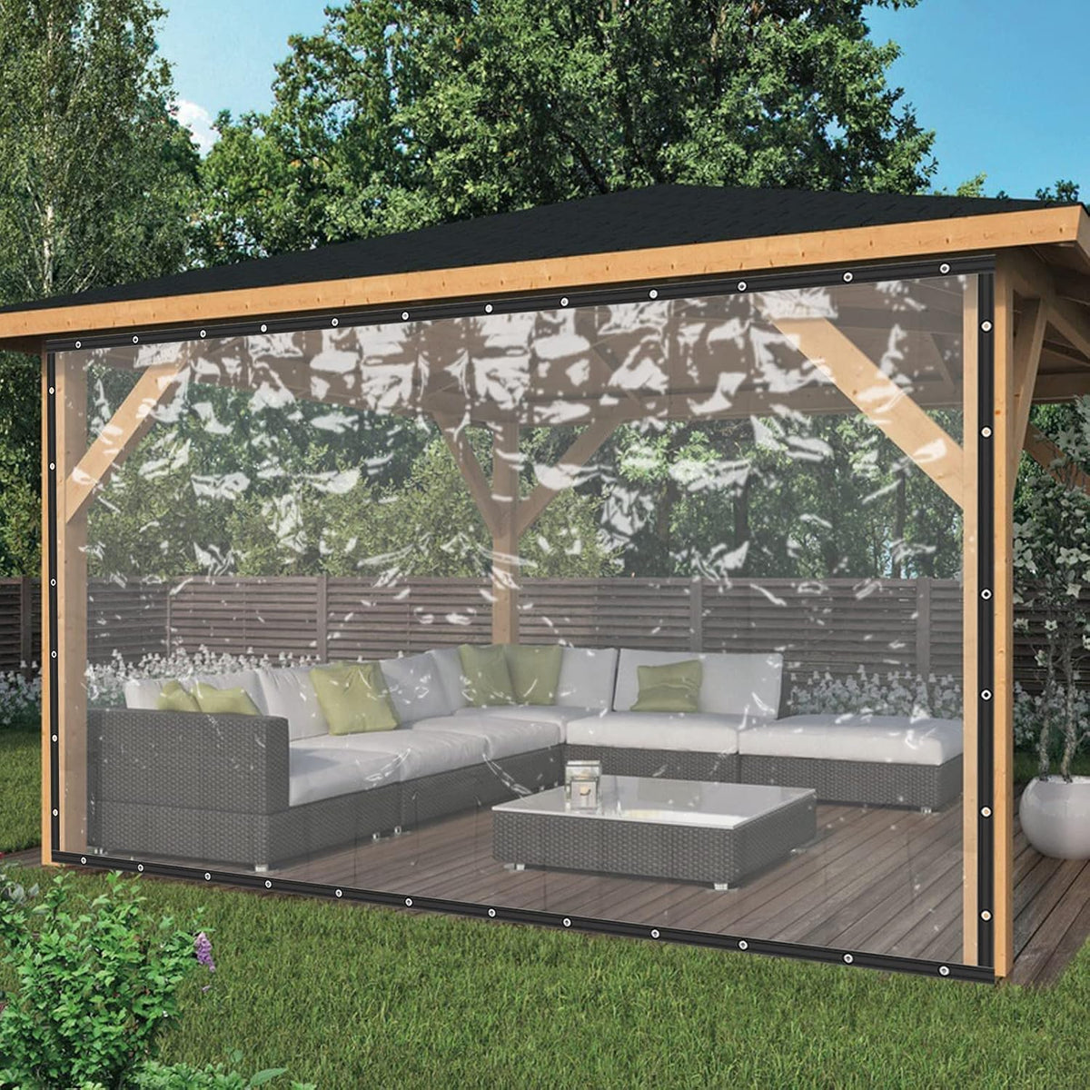 8×20FT Black Roll‑Up Clear Patio Enclosure