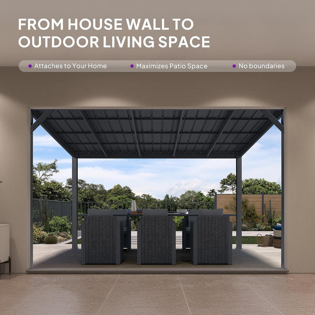 10'×12' Gray Wall‑Mounted Lean‑to Gazebo