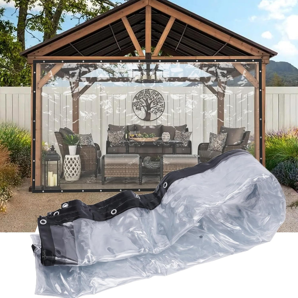 8×20FT Black Roll‑Up Clear Patio Enclosure