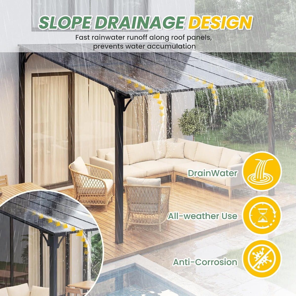 10'×12' Outdoor Lean‑to Gazebo Pergola