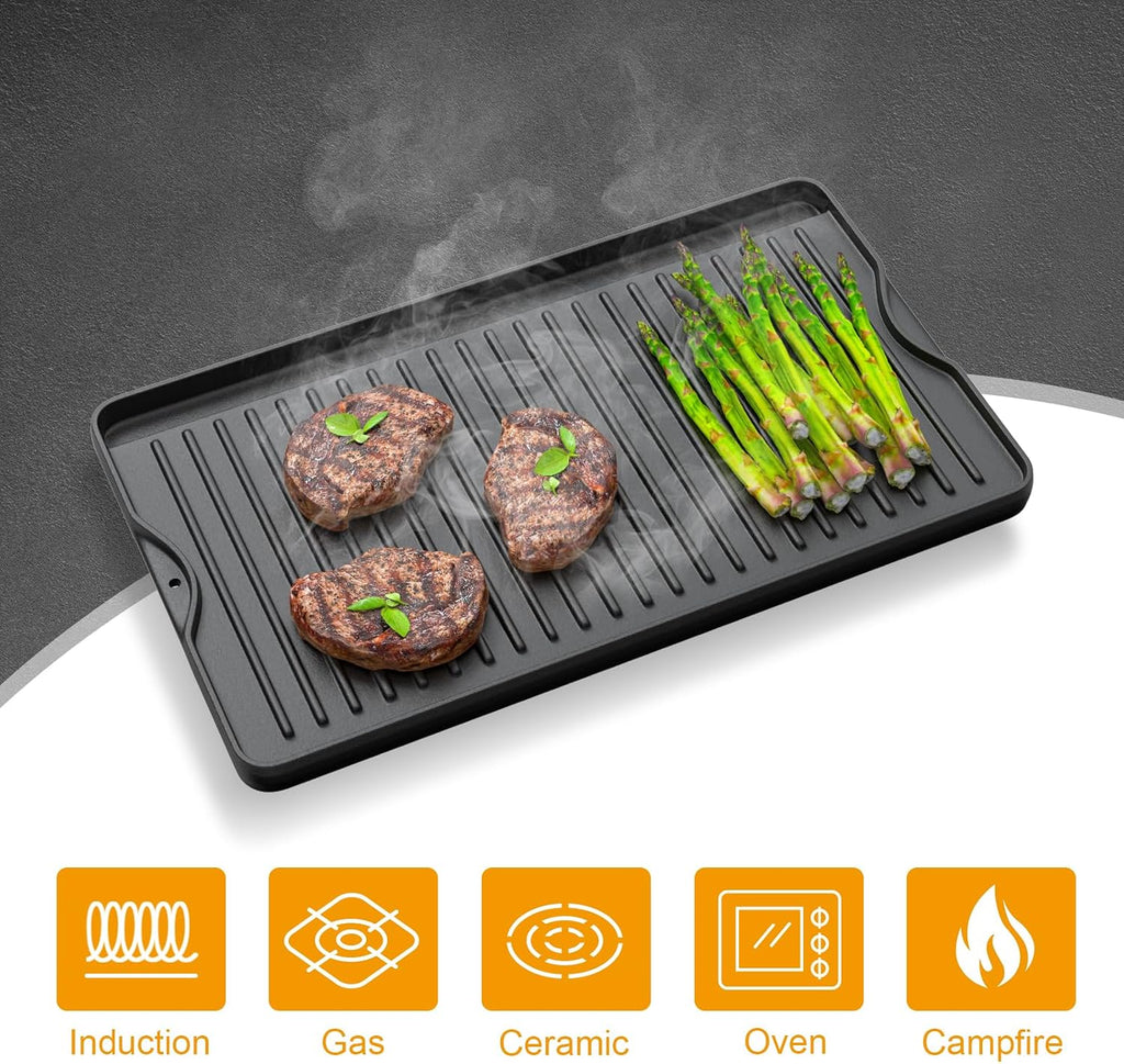 16”×24” Pre‑Seasoned Cast Iron Reversible Griddle