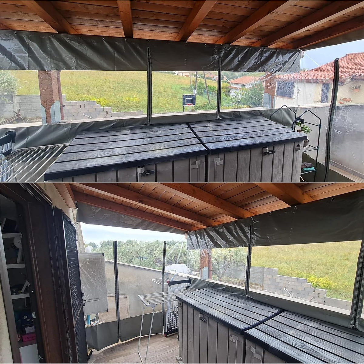 12'×8' Transparent Vinyl Pergola Side Panel with Zipper