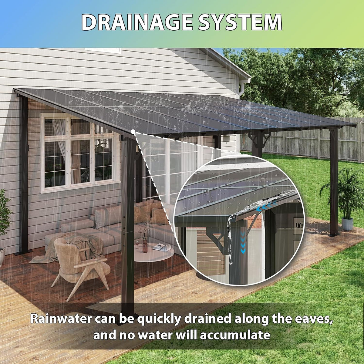 16'×10' Wall‑Mounted Lean‑to Patio Gazebo