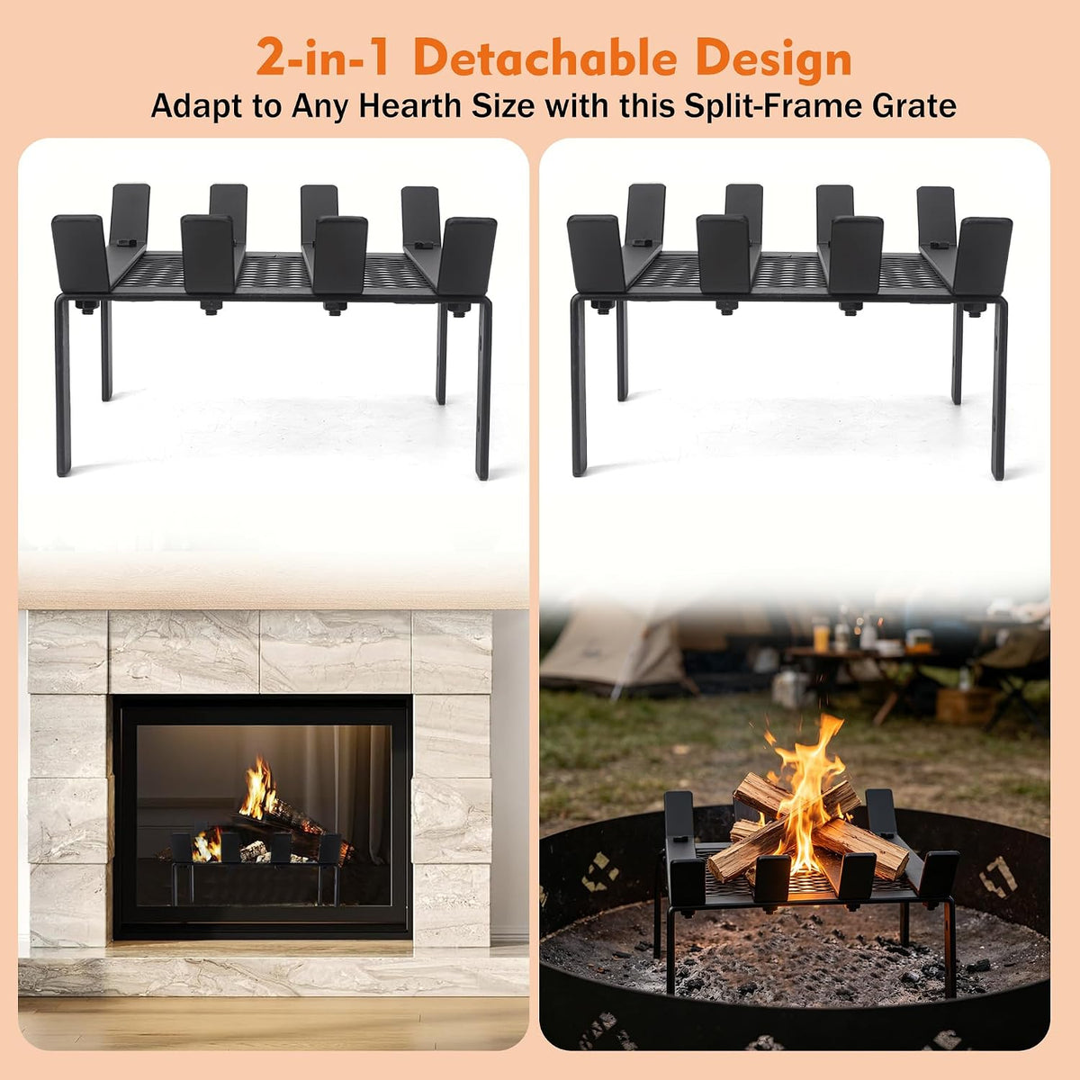 21" Steel Fireplace Grate with Ember Retainer