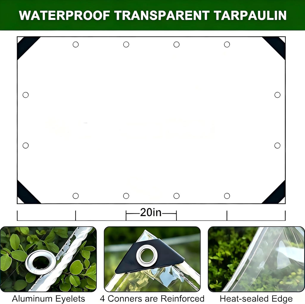 6×20FT Heavy‑Duty PVC Clear Tarp with Grommets