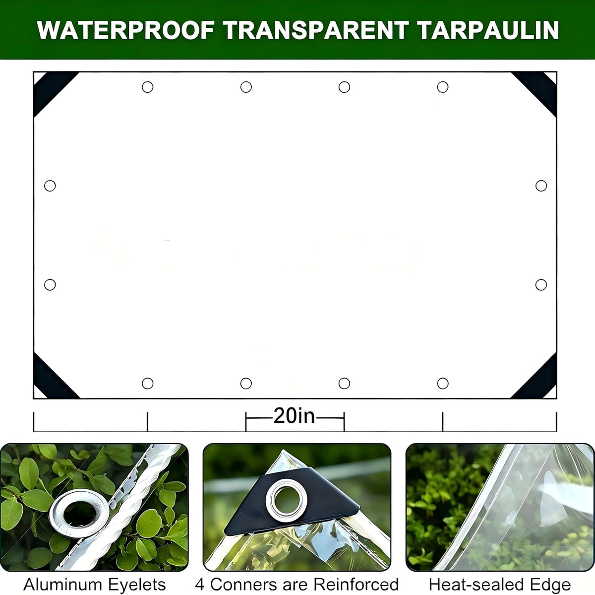 6×20FT Heavy‑Duty PVC Clear Tarp with Grommets