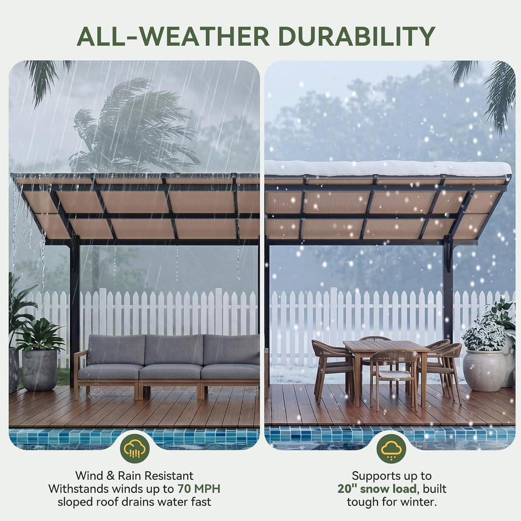 14'×10' Black Freestanding Roofed Pergola