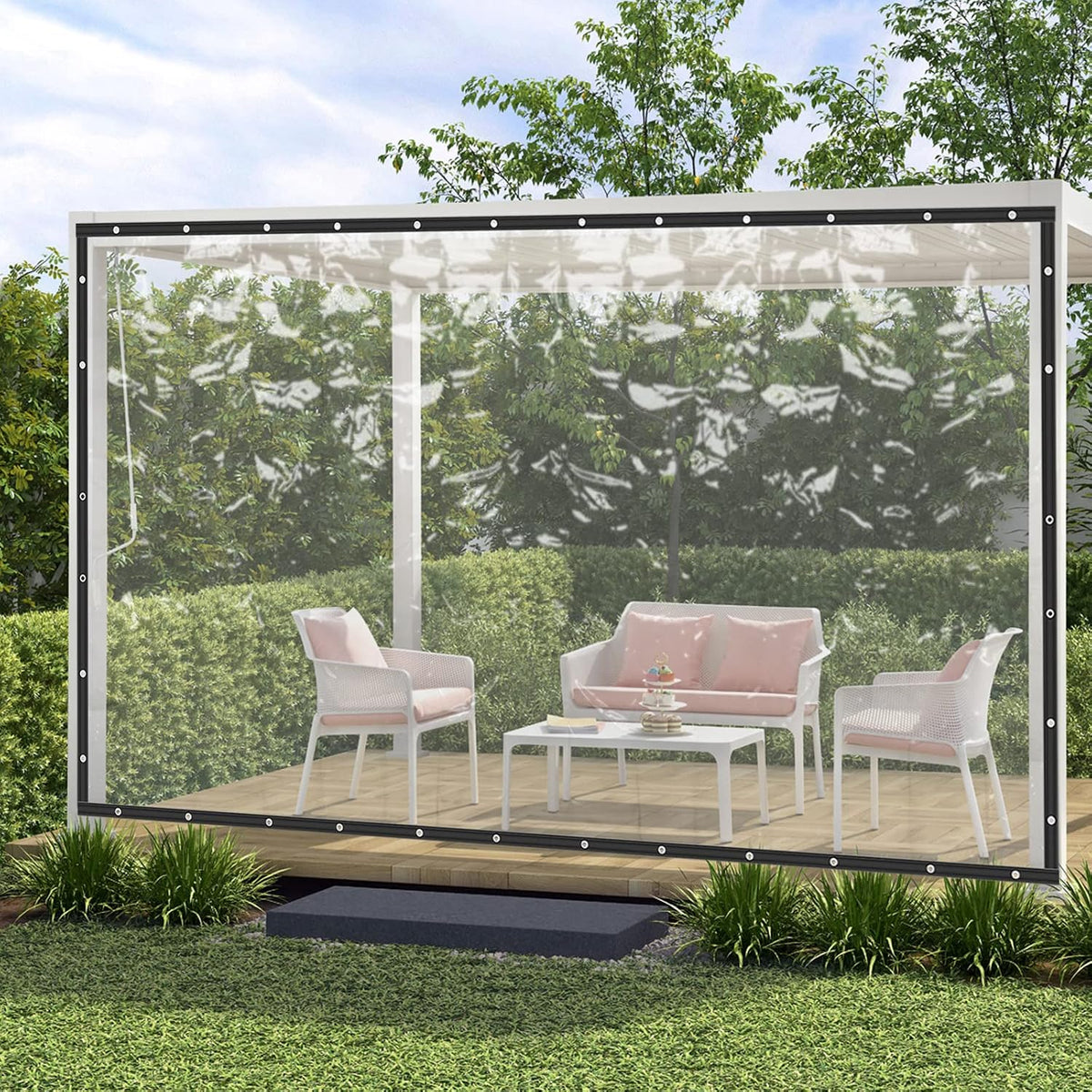 8×20FT Black Roll‑Up Clear Patio Enclosure