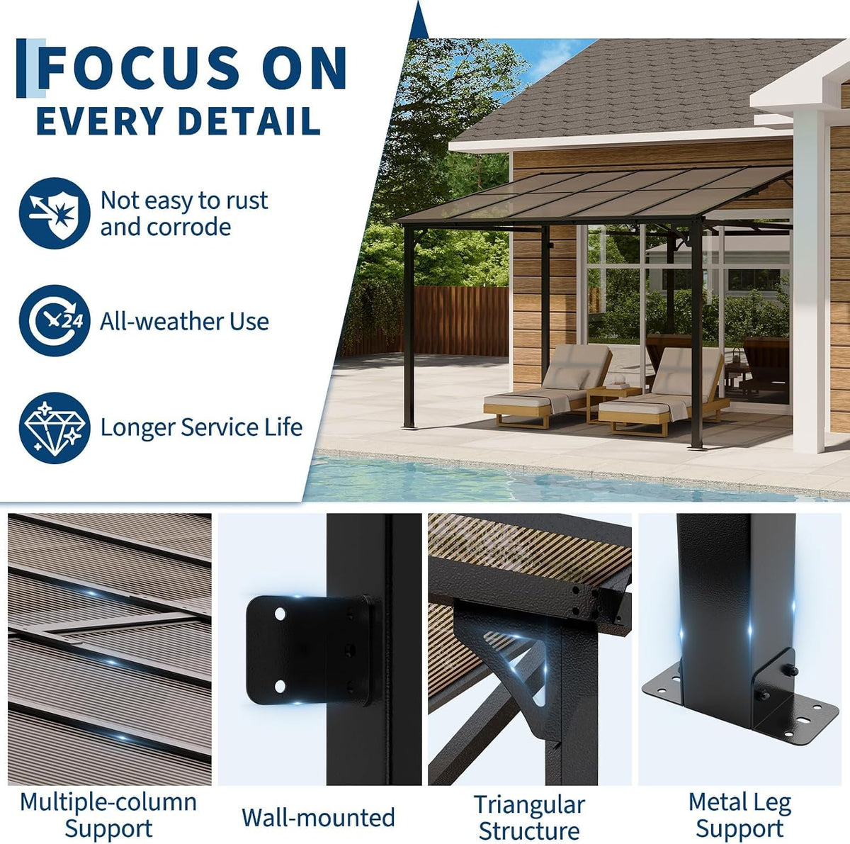 10×10FT Hardtop Wall‑Mounted Lean‑to Gazebo