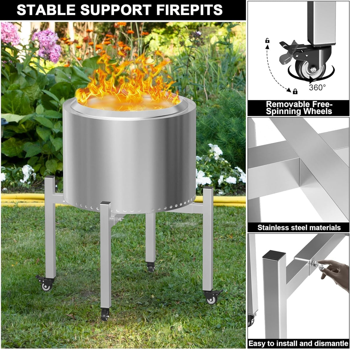 Adjustable Fire Pit Stand with Wheels 15‑27 Inch