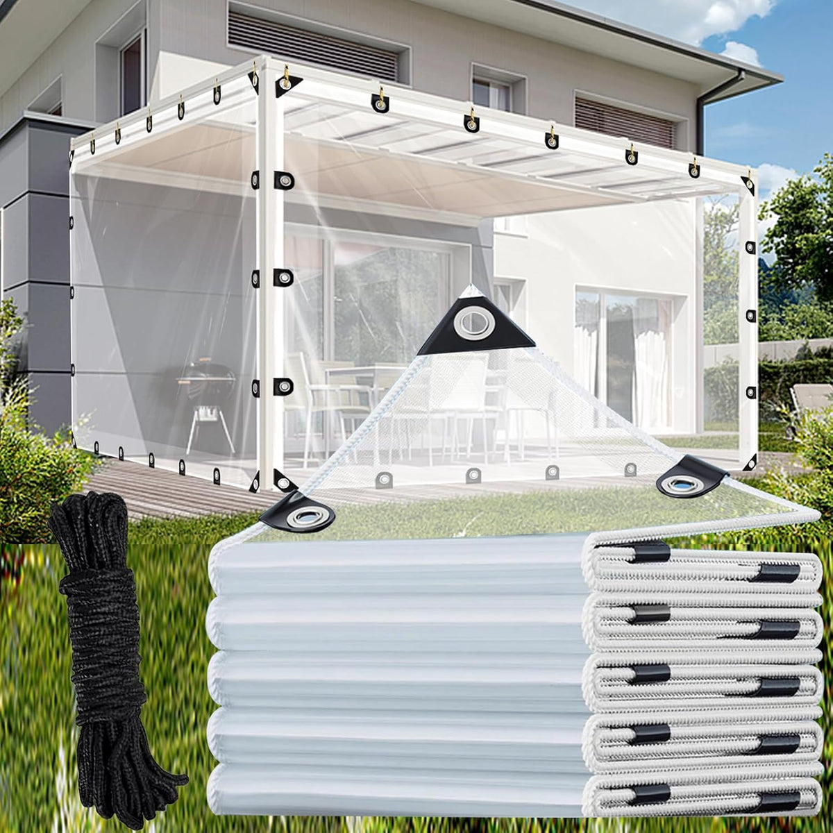 9×12FT Heavy‑Duty PE Clear Tarp with Grommets