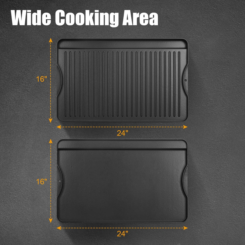 16”×24” Pre‑Seasoned Cast Iron Reversible Griddle