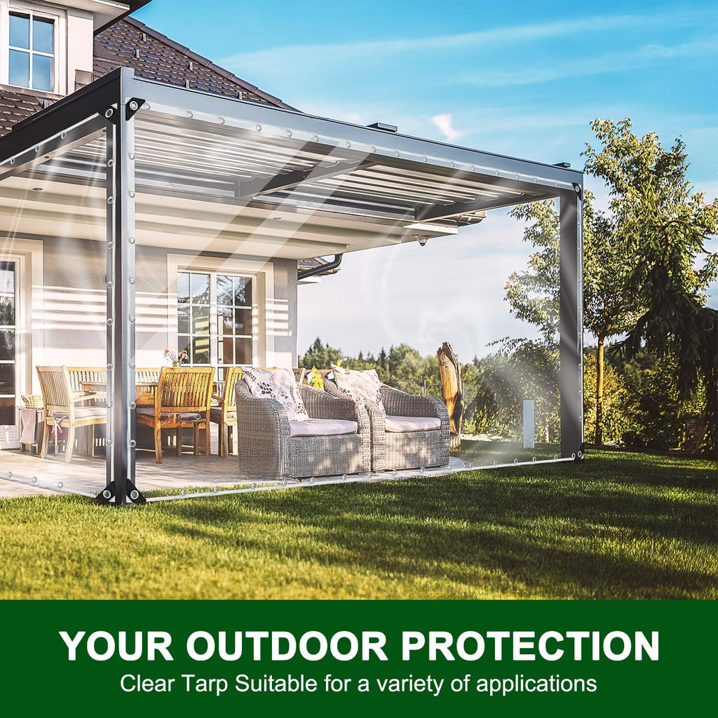 6×20FT Heavy‑Duty PVC Clear Tarp with Grommets