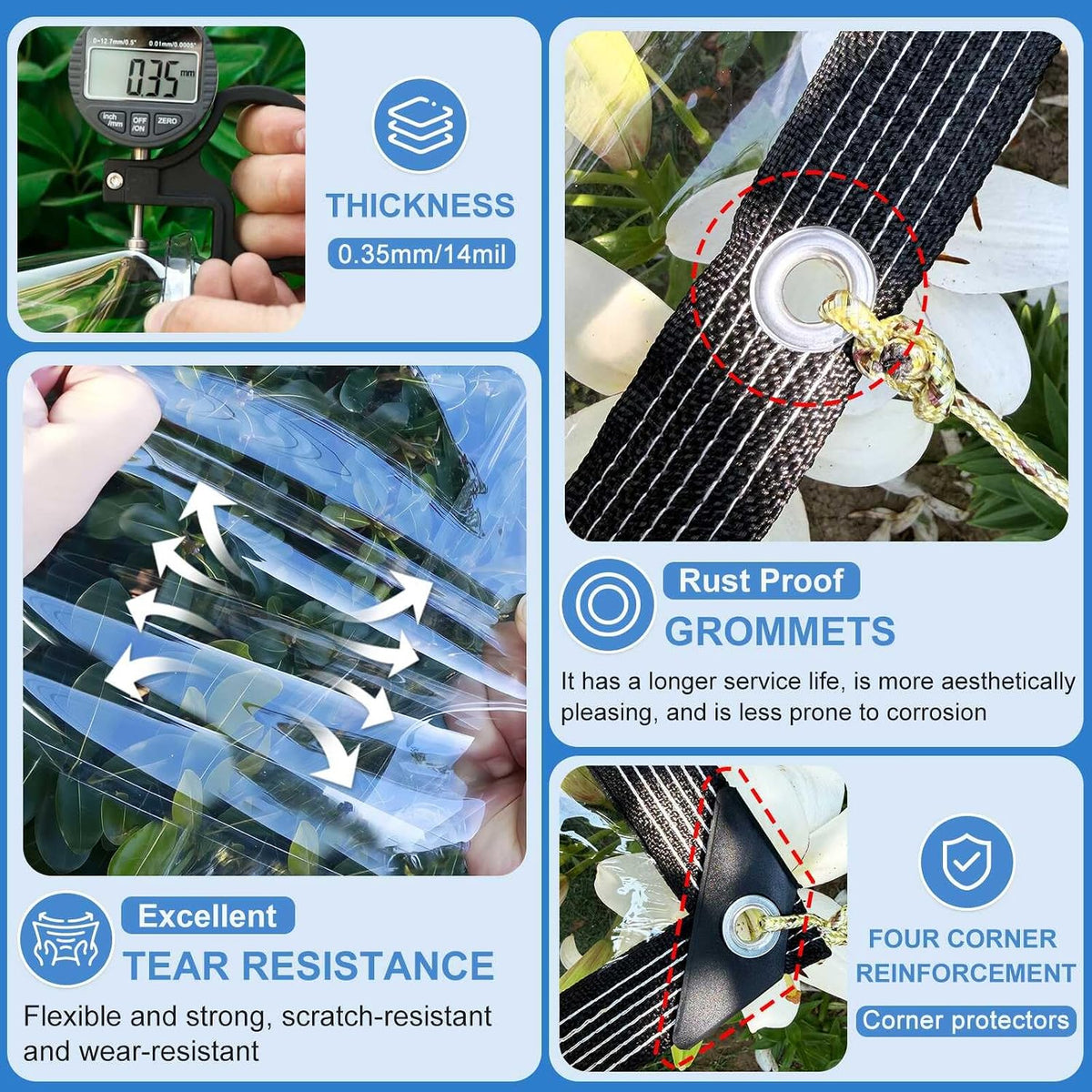 14 Mil Heavy‑Duty Clear Vinyl Tarp with Grommets