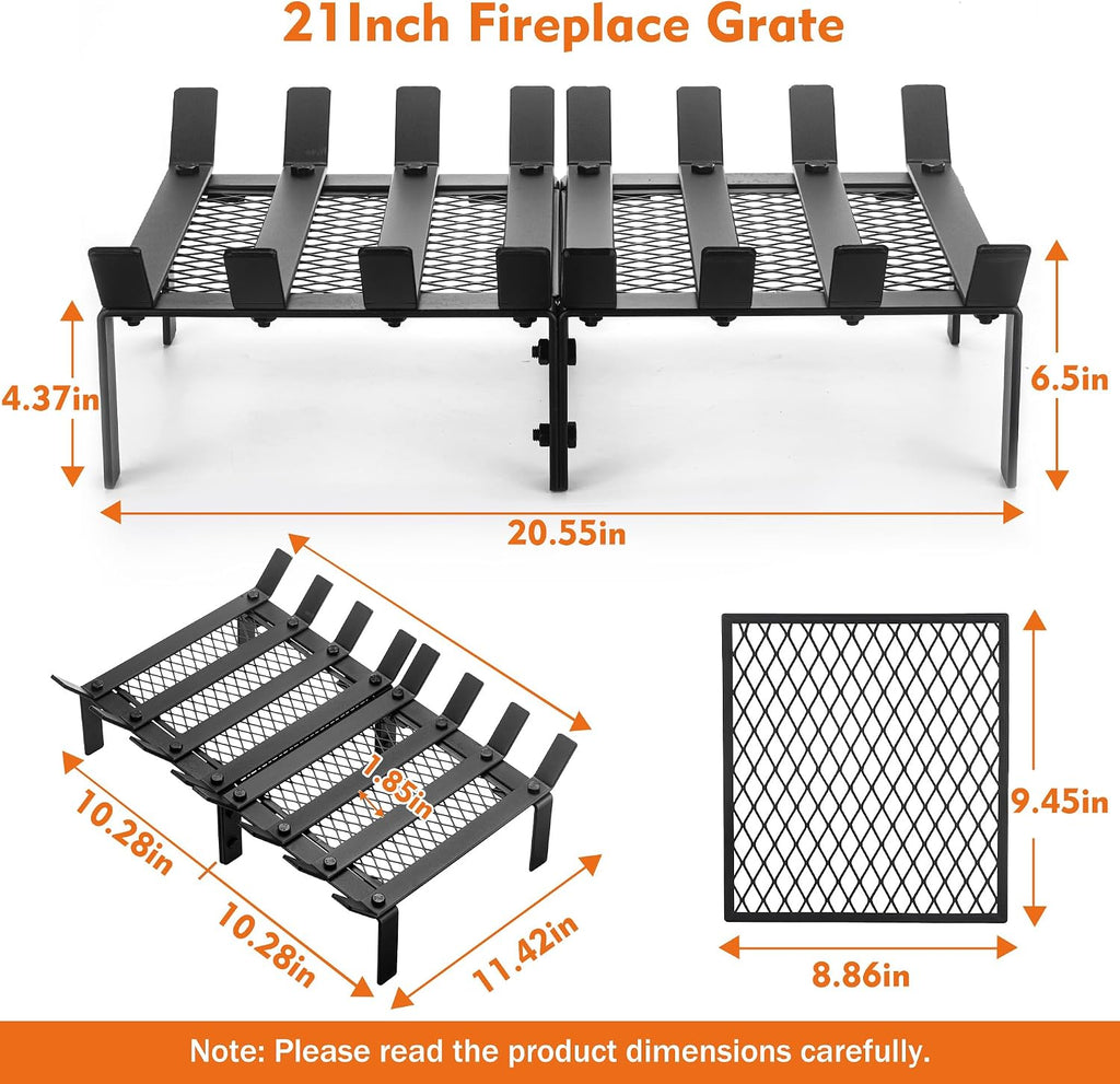 21" Steel Fireplace Grate with Ember Retainer