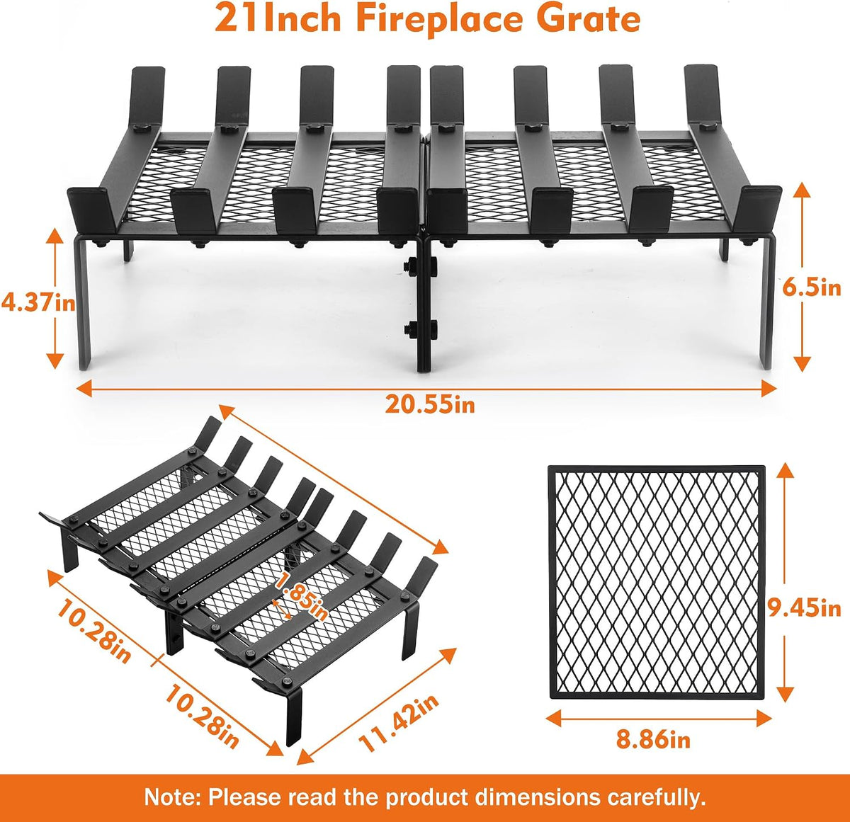 21" Steel Fireplace Grate with Ember Retainer