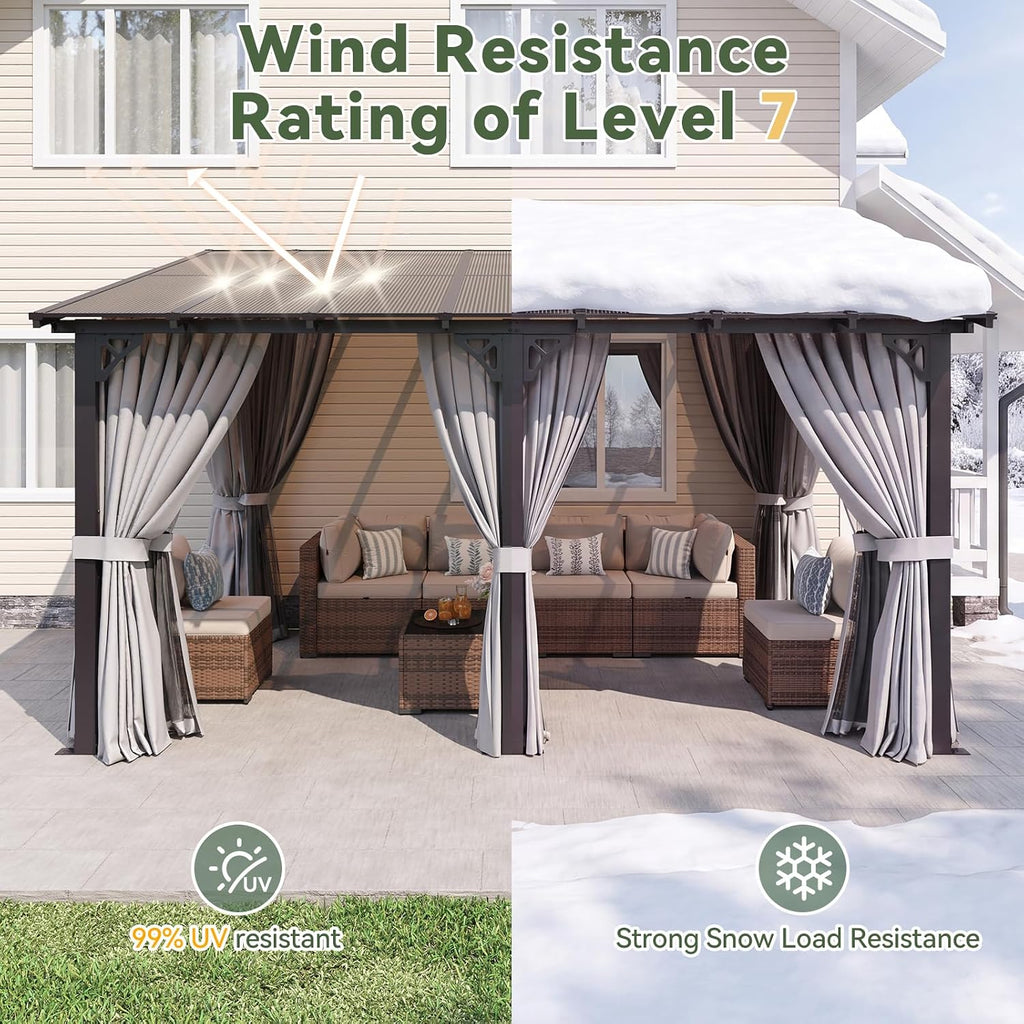 14'×10' Gray Lean‑to Gazebo with Net & Curtains