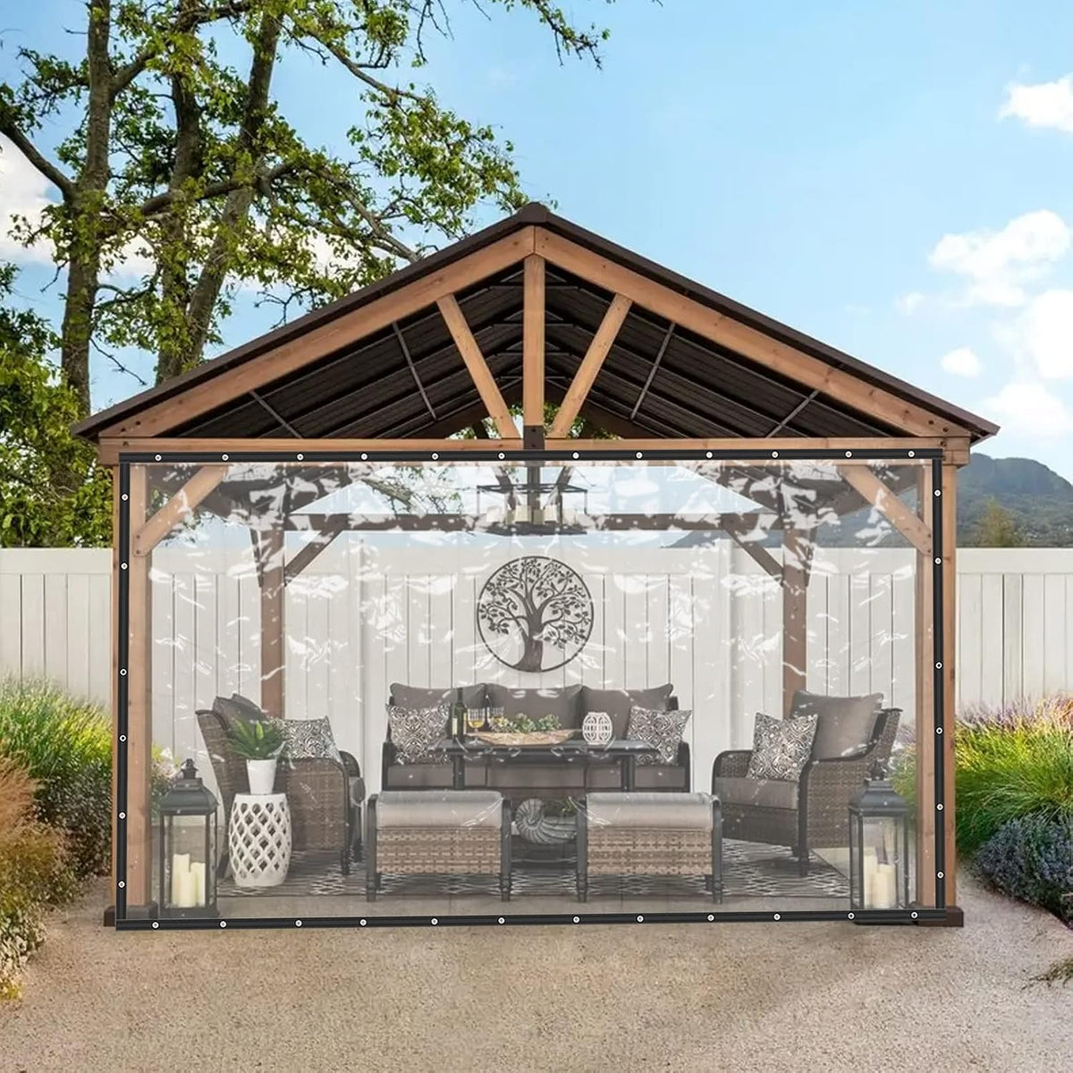 8×20FT Black Roll‑Up Clear Patio Enclosure