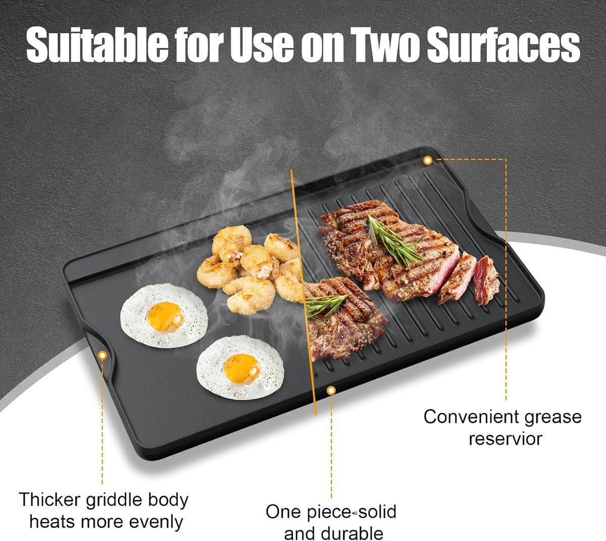 16”×24” Pre‑Seasoned Cast Iron Reversible Griddle
