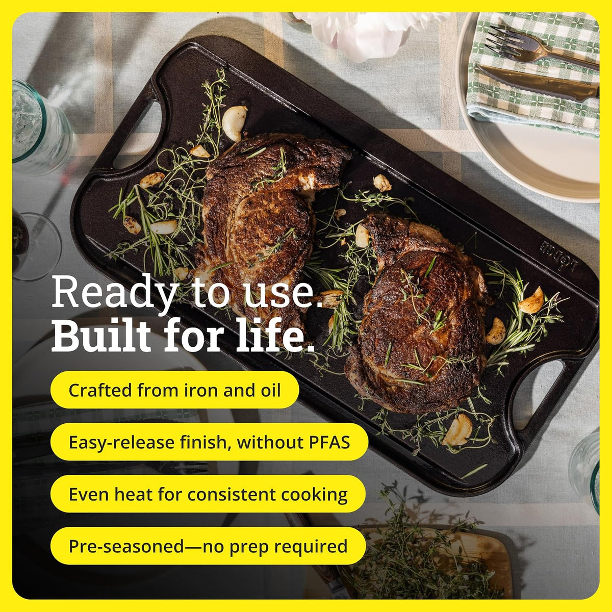 20×10.5 In Reversible Grill Griddle, PFAS‑Free
