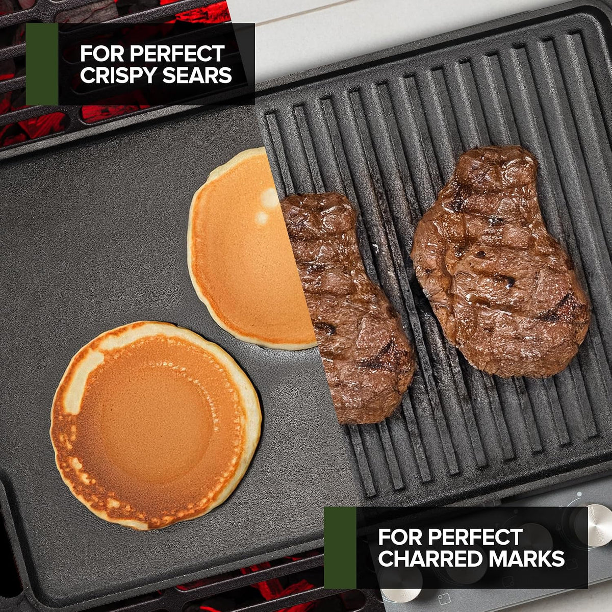 Reversible Cast Iron Griddle Grill Combo Set