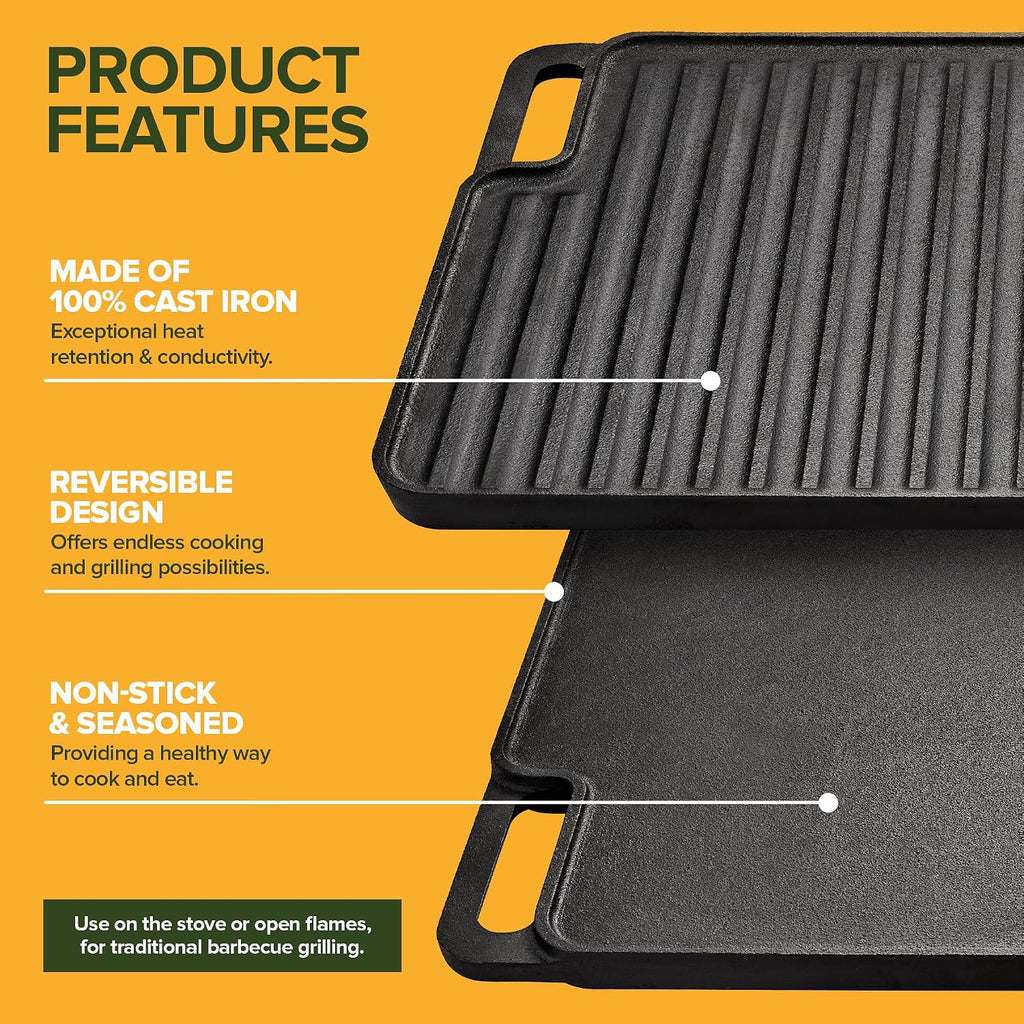 Reversible Cast Iron Griddle Grill Combo Set