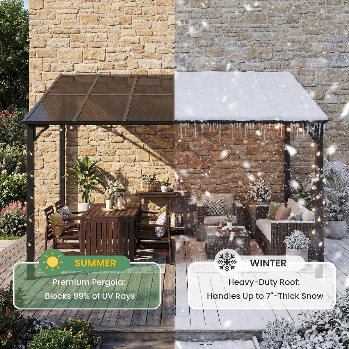 10'×12' Outdoor Lean‑to Gazebo Pergola