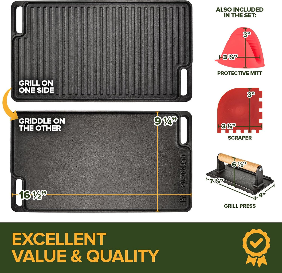 Reversible Cast Iron Griddle Grill Combo Set