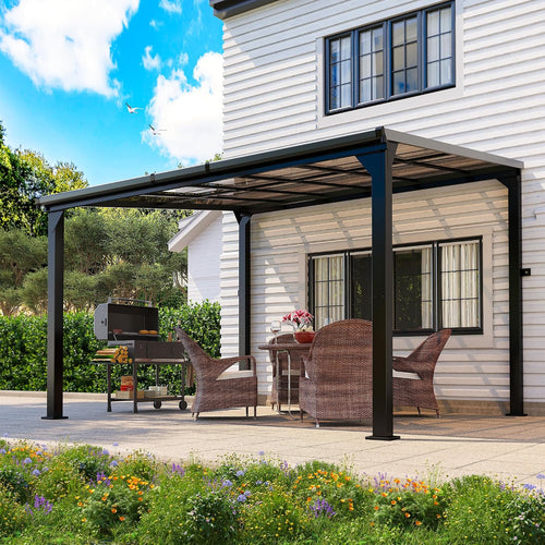 10×12FT Wall‑Mounted Hardtop Lean‑to Pergola