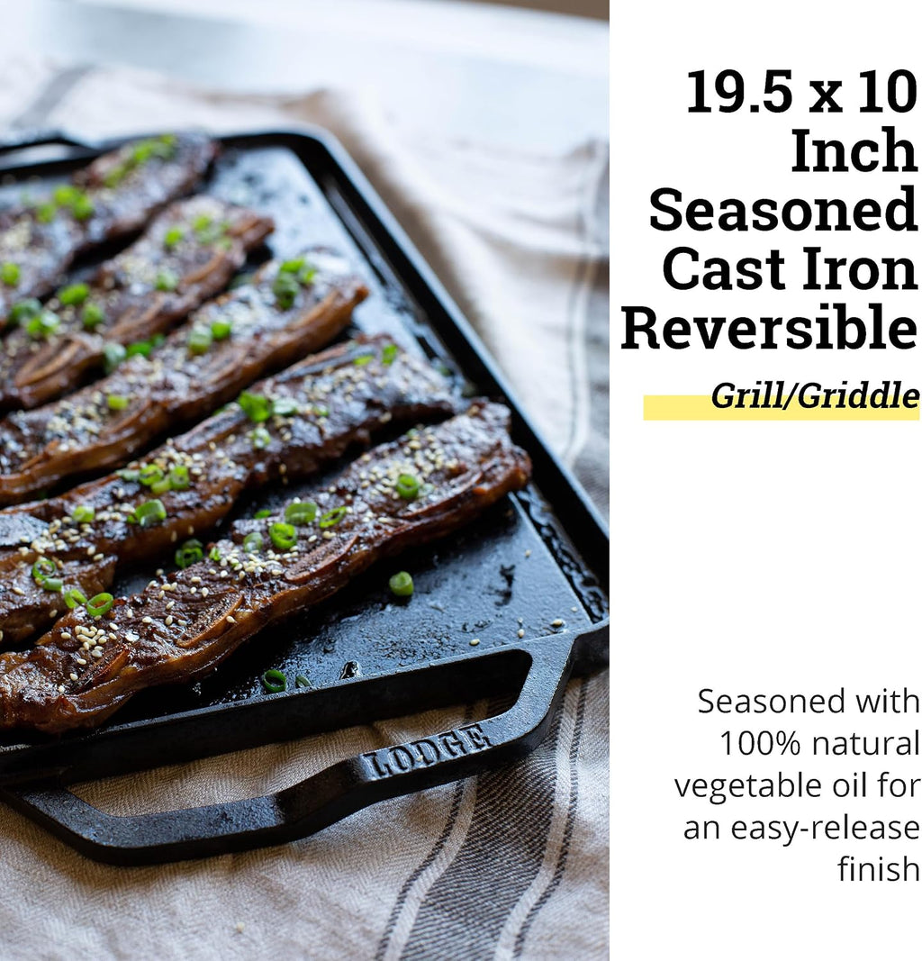 Lodge 19.5×10 In Reversible Cast Iron Grill Griddle