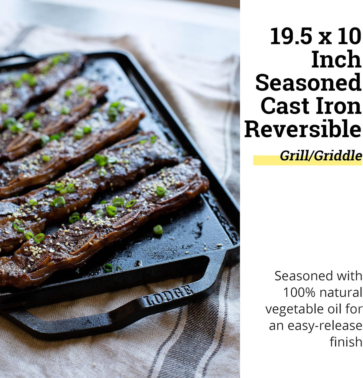 Lodge 19.5×10 In Reversible Cast Iron Grill Griddle